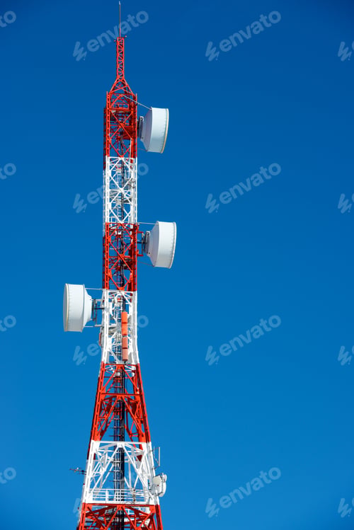 Preview: Telecommunications Tower With Clear Blue Sky.