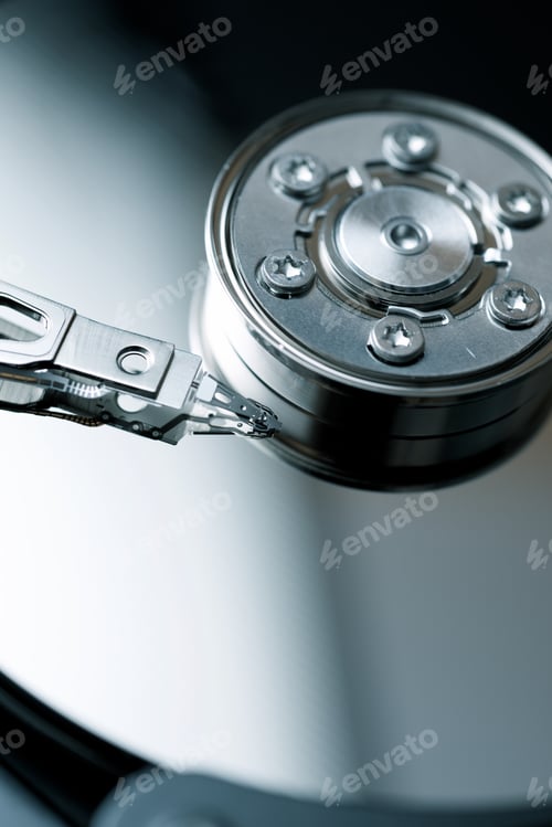 Preview: Closeup Of An Open Computer Hard Drive.