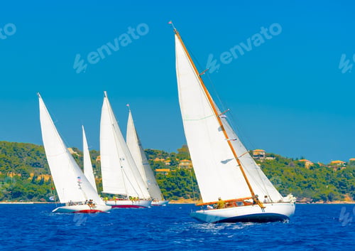 Preview: Classic Wooden Sailing Boats In A Race, Spetses Island In Greece
