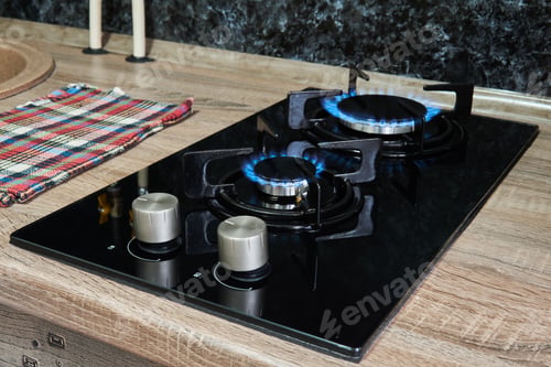 Preview: Household Hob With Flame On Gas Burners