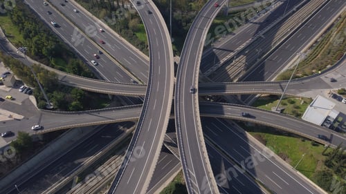 Preview: Aerial Drone Top View Photo Of Highway Junction Multi Level Overpass Passing Through City Centre