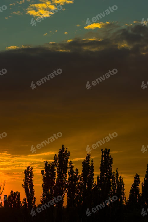 Preview: Landscape With Dramatic Light - Beautiful Golden Sunset With Saturated Sky And Clouds.