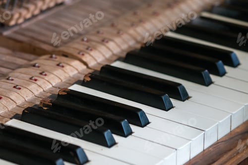 Preview: Close Up Of Black And White Keys Of An Old Vintage Piano
