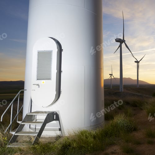 Preview: Windmills For Electric Power Production At Sunset, Zaragoza Province, Aragon, Spain