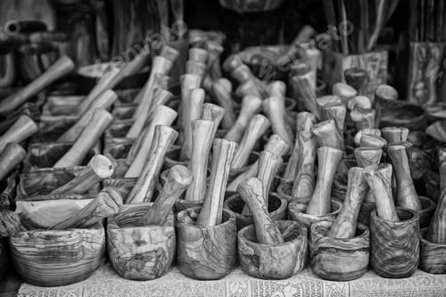 Preview: Old Wooden Mortars, Detail Of Wooden Kitchen Tool, Craft Tool