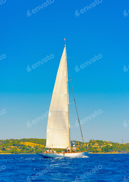 Preview: Classic Wooden Sailing Boat In A Race, Spetses Island In Greece