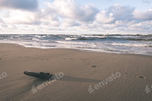 Preview: Stormy Sea In Winter With White Waves Crushing And Seagulls - Vintage Film Look