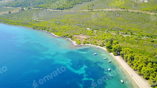Preview: Aerial Bird'S Eye View Photo Taken By Drone Of Exotic Seascape And Sandy Beach With Turquoise Clear