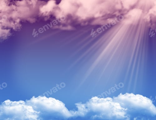 Preview: Landscape. Blue Sky With Clouds And Sun.