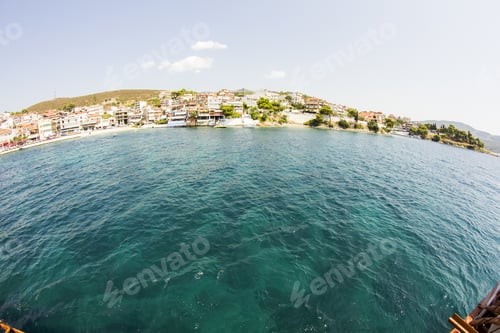 Preview: Greek Landscape With Sea And Resorts. Fisheye Lens Effect