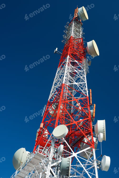 Preview: Telecommunications Tower With Clear Blue Sky.