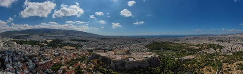 Preview: Aerial Drone Panoramic Photo Of Iconic City Of Athens And Famous Acropolis Hill Featuring