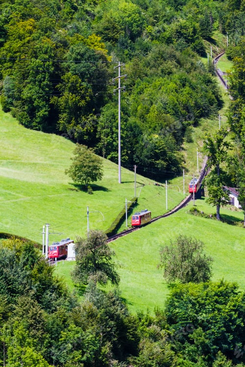 Preview: Swiss Alpine Cog Railway Train Climbing Up To The Pilatus Mountain, Near Lucerne, Switzerland