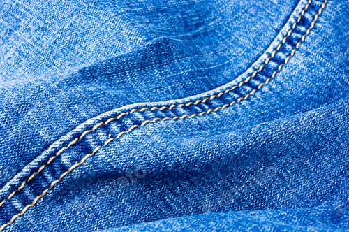 Preview: Clothing Items Blue Stonewashed Faded Jeans Cotton Fabric Texture With Seams, Clasps, Buttons And