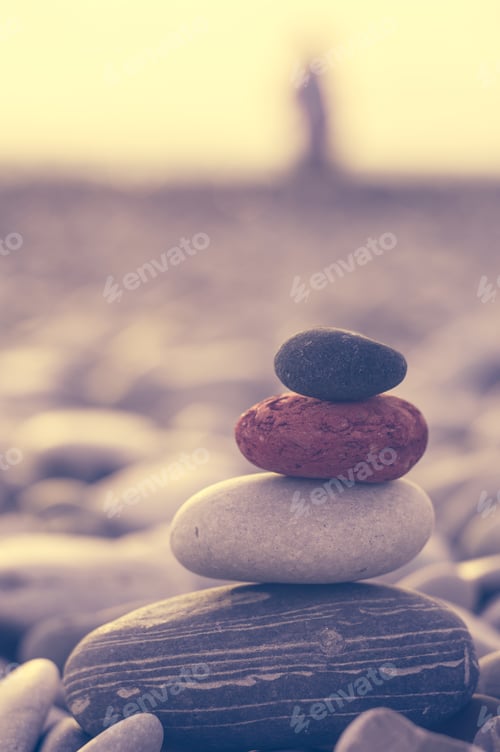 Preview: Stack Of Zen Stones On Pebble Beach
