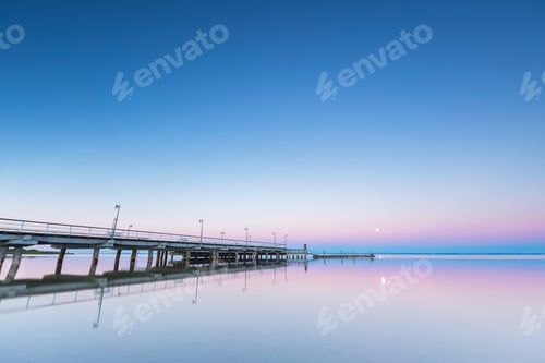 Preview: Landscape Of Gdanska Bay With Pier In Jastarnia Photographed Before Sunrise.Landscape With Pastel