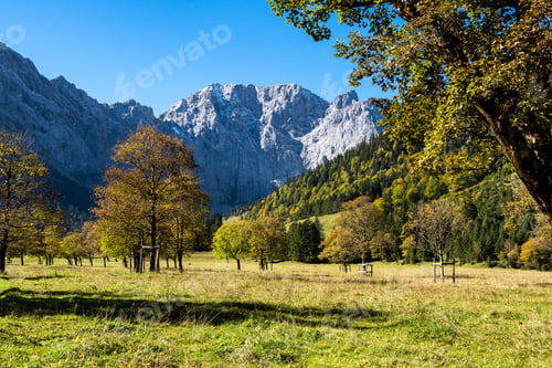 Preview: Colorful Maple Tree At Grosser Ahornboden In The Impressive Karwendel Mountains, Tyrol, Austria.