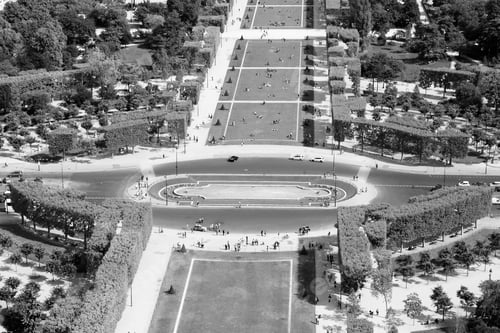 Preview: Paris, France - Cityscape With Field Of Mars Gardens. Black And White Retro Style.
