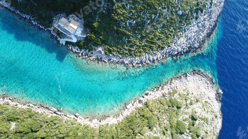 Preview: Aerial Drone Photo Of Paradise Tropical Thailand Island Bay With Rocky Seascape And Turquoise Clear