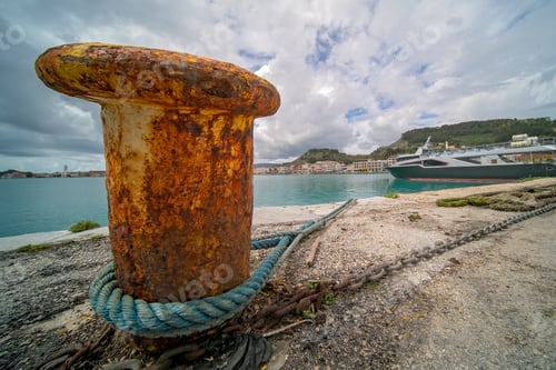Preview: Steel Anchoring Bollard On The Shore In The Beautiful Zakynthos Town, Greece