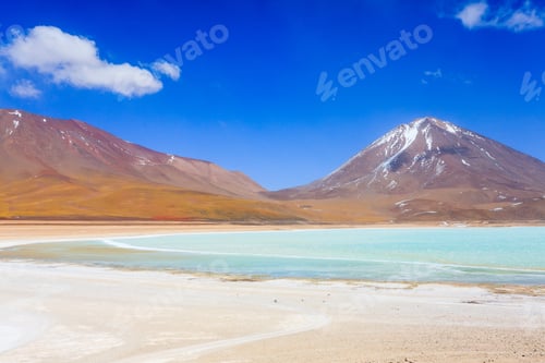 Preview: Laguna Verde Landscape,Bolivia.Beautiful Bolivian Panorama.Green Lagoon And Licancabur Volcano