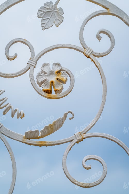 Preview: A Detail Of The Wrought Iron Fence Of The Railing With Flowery Patterns