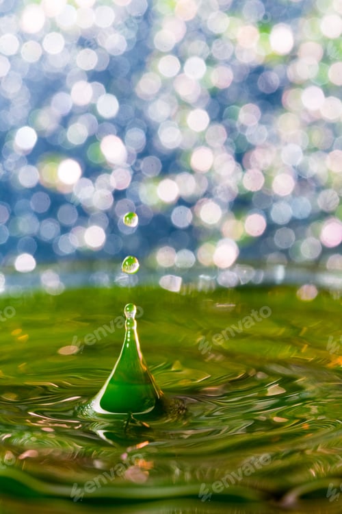 Preview: Abstract, Colorful Composition With Small Bokeh Lights, Water Drops And Water Texture. Can Be Used