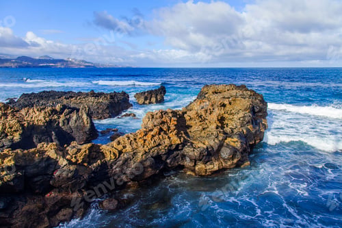 Preview: The Picturesque Rock At The Coast Of The Atlantic Ocean Is Washed By Waves