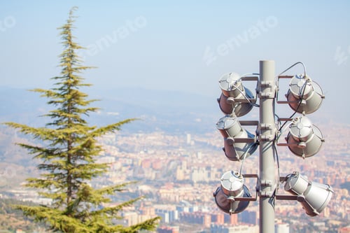 Preview: Modern Street Lamps Near Fir Tree