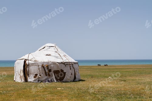 Preview: Yurt At Song Kol Lake In Kyrgyzstan Mountains. Central Asia