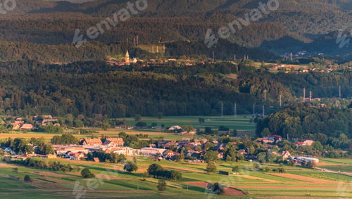 Preview: Slovenian Countryside And Farmlands At Sunset