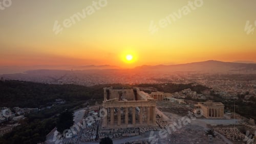 Preview: Aerial Photo Of Iconic Masterpiece Of Ancient World, Acropolis And The Parthenon At Sunset With