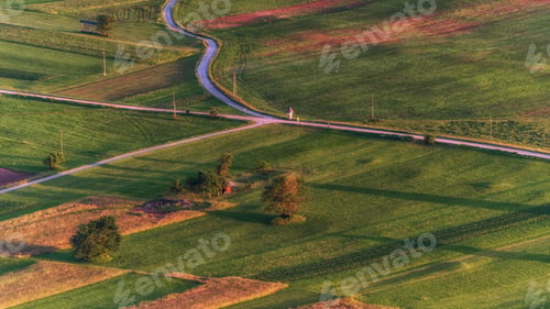Preview: Slovenian Countryside And Farmlands At Sunset