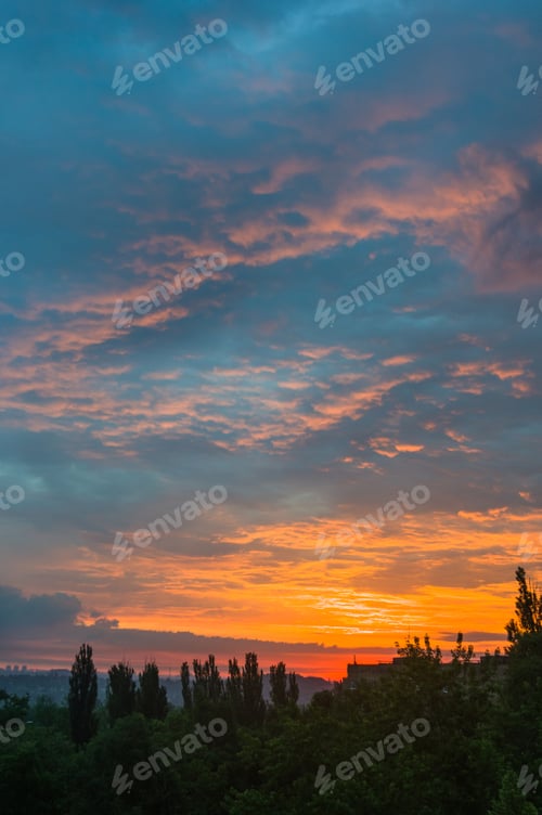 Preview: Landscape With Dramatic Light - Beautiful Golden Sunset With Saturated Sky And Clouds.