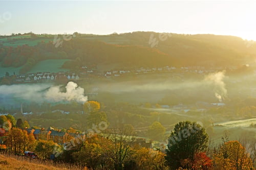 Preview: A Misty Sunrise In Autumn And An Aerial View Over The Industrial Stroud Valley Looking Towards
