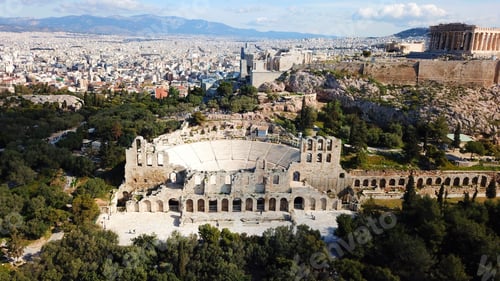 Preview: Aerial Bird'S Eye Photo Of Iconic Parthenon In Acropolis Hill And Odeon Of Herodus Atticus, Athens