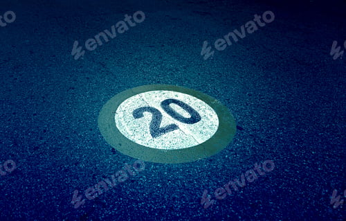 Preview: Speed Limit Sign On Asphalt, Detail Of Obligation