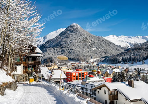 Preview: Panorama Path Above Winter Resort Davos, Switzerland.