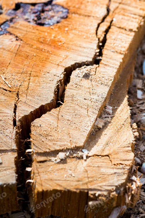 Preview: Wood Piece With Cracks From Recently Chopped Tree Trunk - Textures