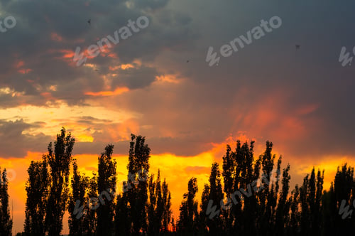 Preview: Landscape With Dramatic Light - Beautiful Golden Sunset With Saturated Sky And Clouds.
