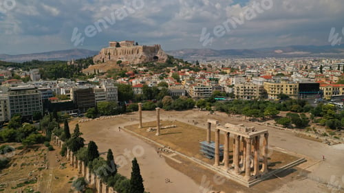 Preview: Aerial Photo Of Iconic Pillars Of Temple Of Olympian Zeus And World Famous Acropolis Hill With