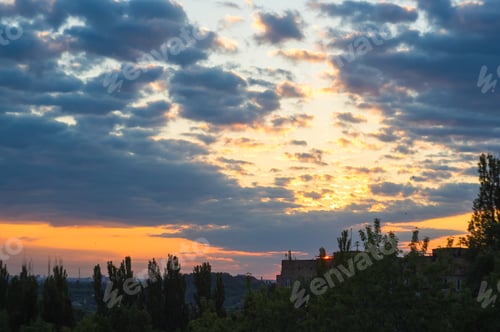 Preview: Landscape With Dramatic Light - Beautiful Golden Sunset With Saturated Sky And Clouds.