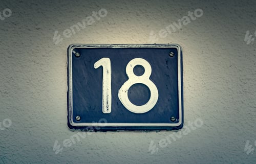 Preview: Plate With Number Eighteen, Detail Of An Old Metal Plate With Infromacion And Numbers