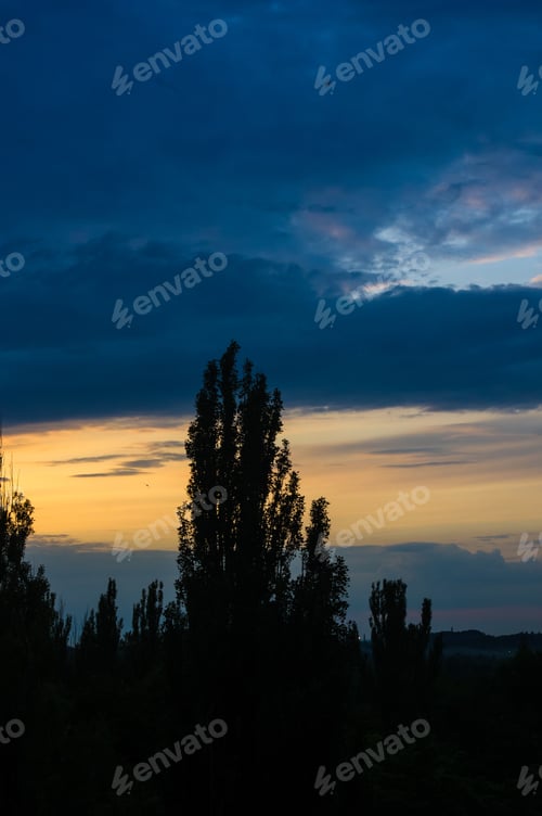Preview: Landscape With Dramatic Light - Beautiful Golden Sunset With Saturated Sky And Clouds.