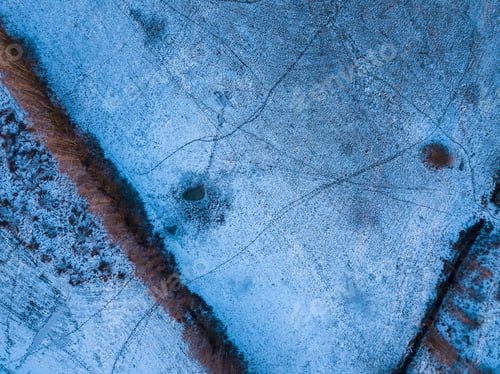Preview: Top Down Aerial Landscape With Winter Meadow. Polish Winter.
