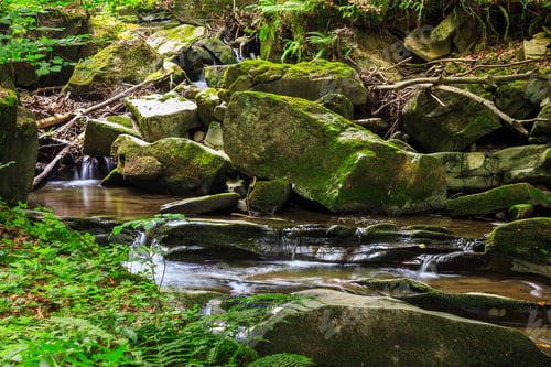 Preview: Incredibly Beautiful And Clean Little Waterfall With Several Cascades Over Large Stones In The