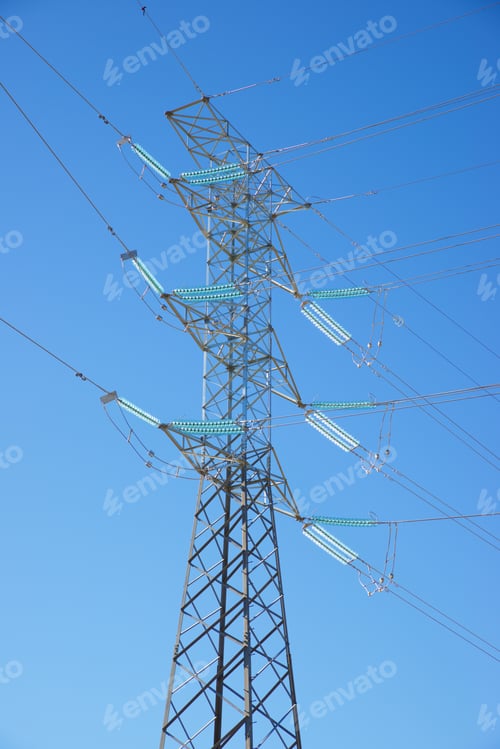Preview: Power Line And Clear Sky In Zaragoza Province, Aragon In Spain.