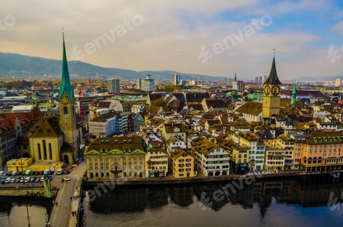 Preview: Aerial View Of Zurich Taken From The Top Of Grossmunster Church