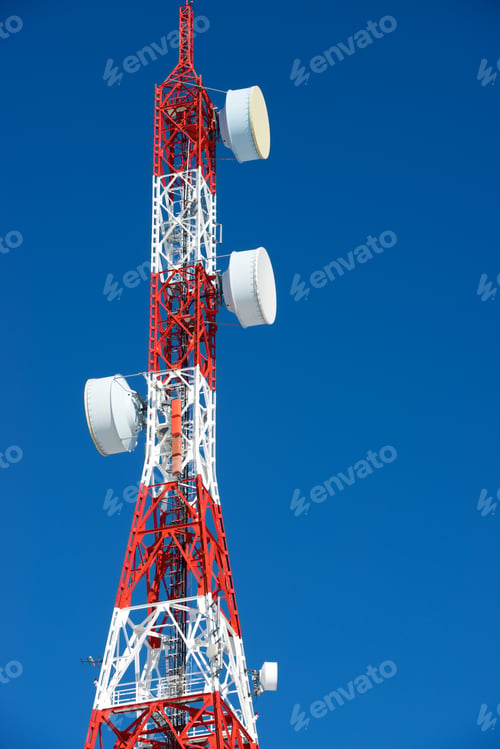 Preview: Telecommunications Tower With Clear Blue Sky.
