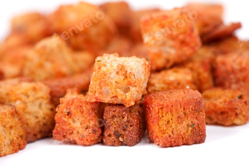 Preview: Close Up Of Delicious Croutons Isolated On White Background